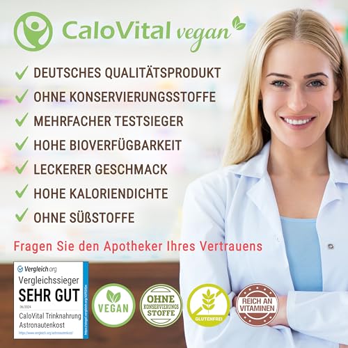 CaloVital Vegan | Hochkalorische Trinknahrung als Kalorien Shake zum zunehmen | Astronautennahrung Trinkmahlzeit mit Kohlenhydrate Protein Vitamine & Mineralstoffe Hochdosiert