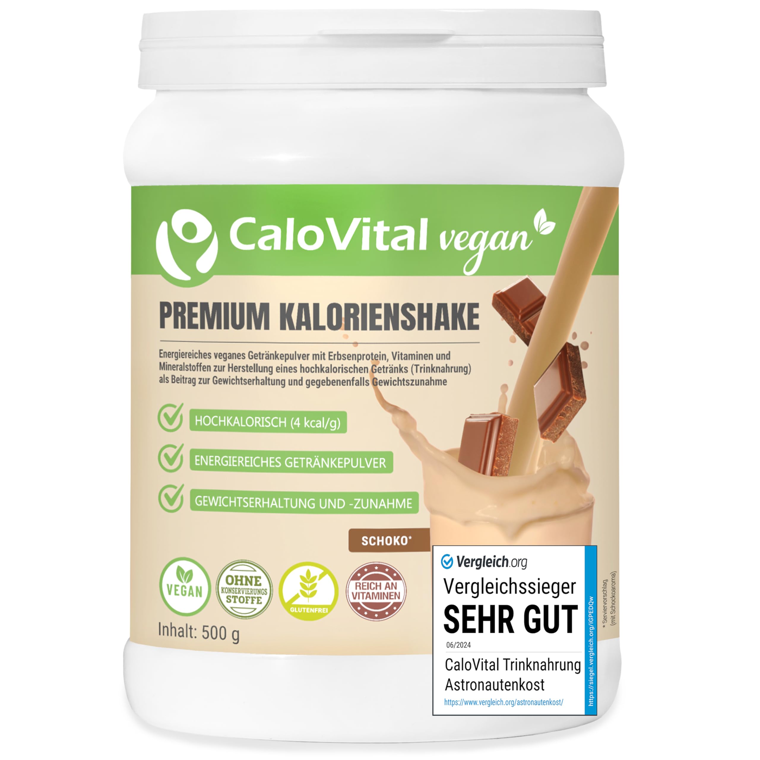 CaloVital Vegan | Hochkalorische Trinknahrung als Kalorien Shake zum zunehmen | Astronautennahrung Trinkmahlzeit mit Kohlenhydrate Protein Vitamine & Mineralstoffe Hochdosiert