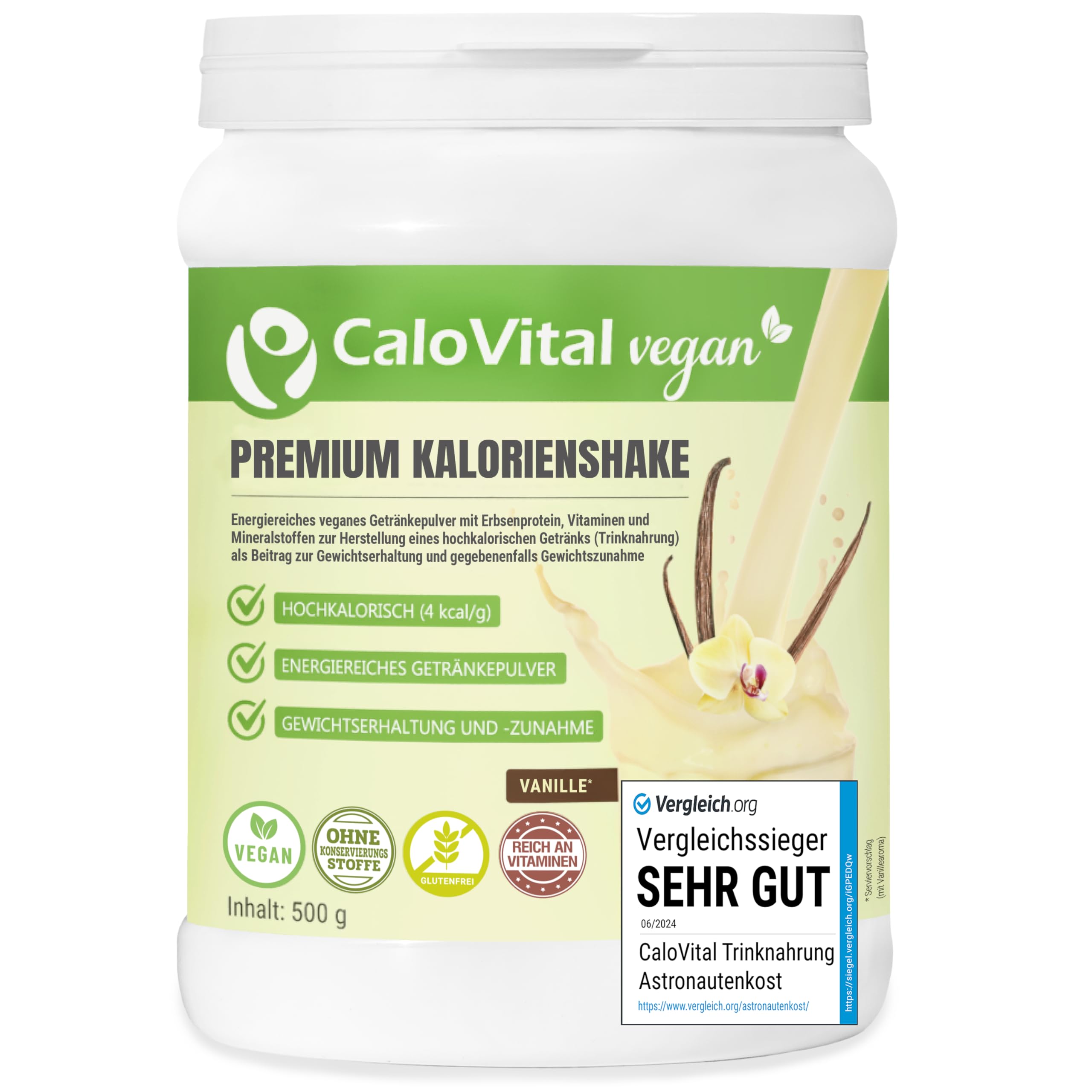 CaloVital Vegan | Hochkalorische Trinknahrung als Kalorien Shake zum zunehmen | Astronautennahrung Trinkmahlzeit mit Kohlenhydrate Protein Vitamine & Mineralstoffe Hochdosiert