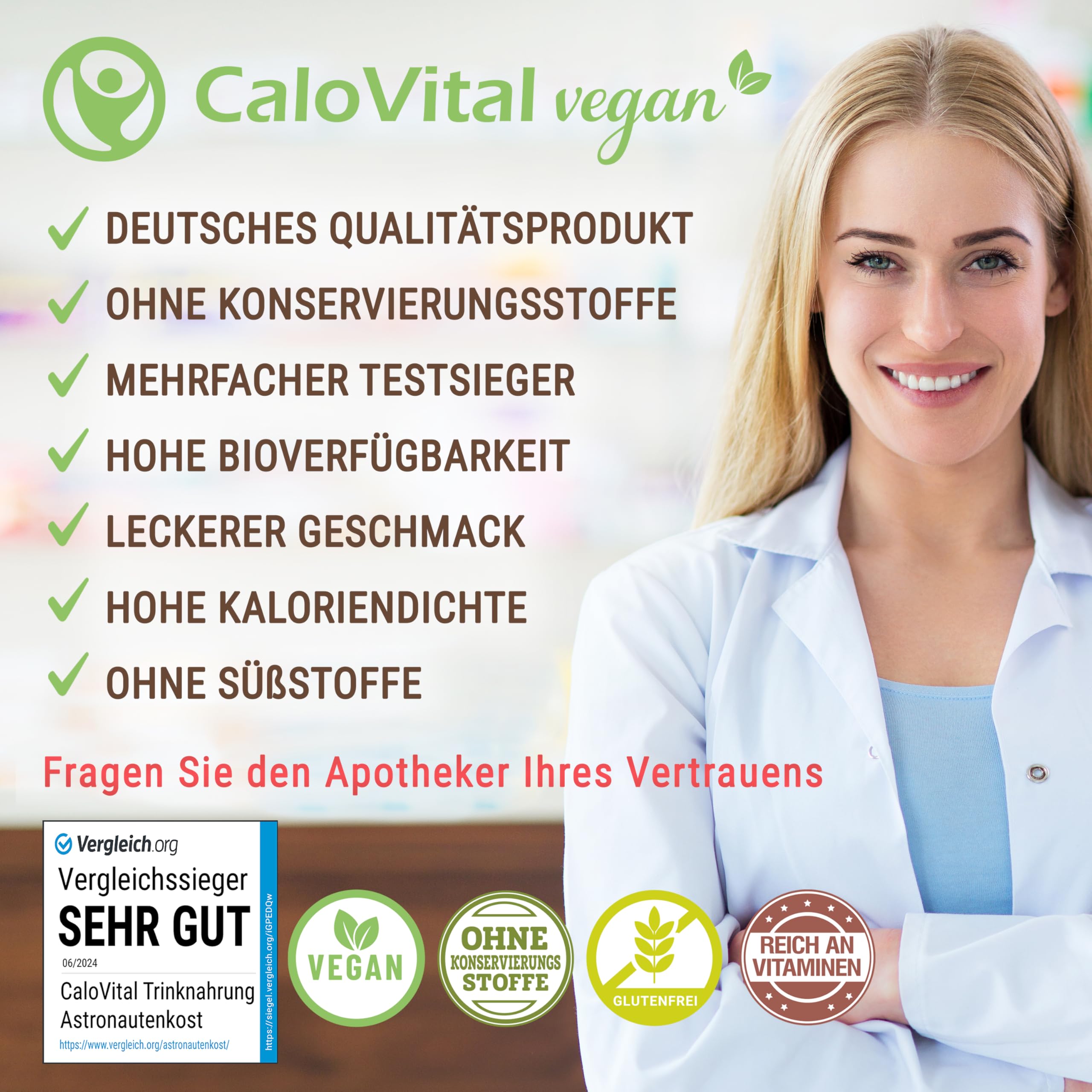 CaloVital Vegan | Hochkalorische Trinknahrung als Kalorien Shake zum zunehmen | Astronautennahrung Trinkmahlzeit mit Kohlenhydrate Protein Vitamine & Mineralstoffe Hochdosiert