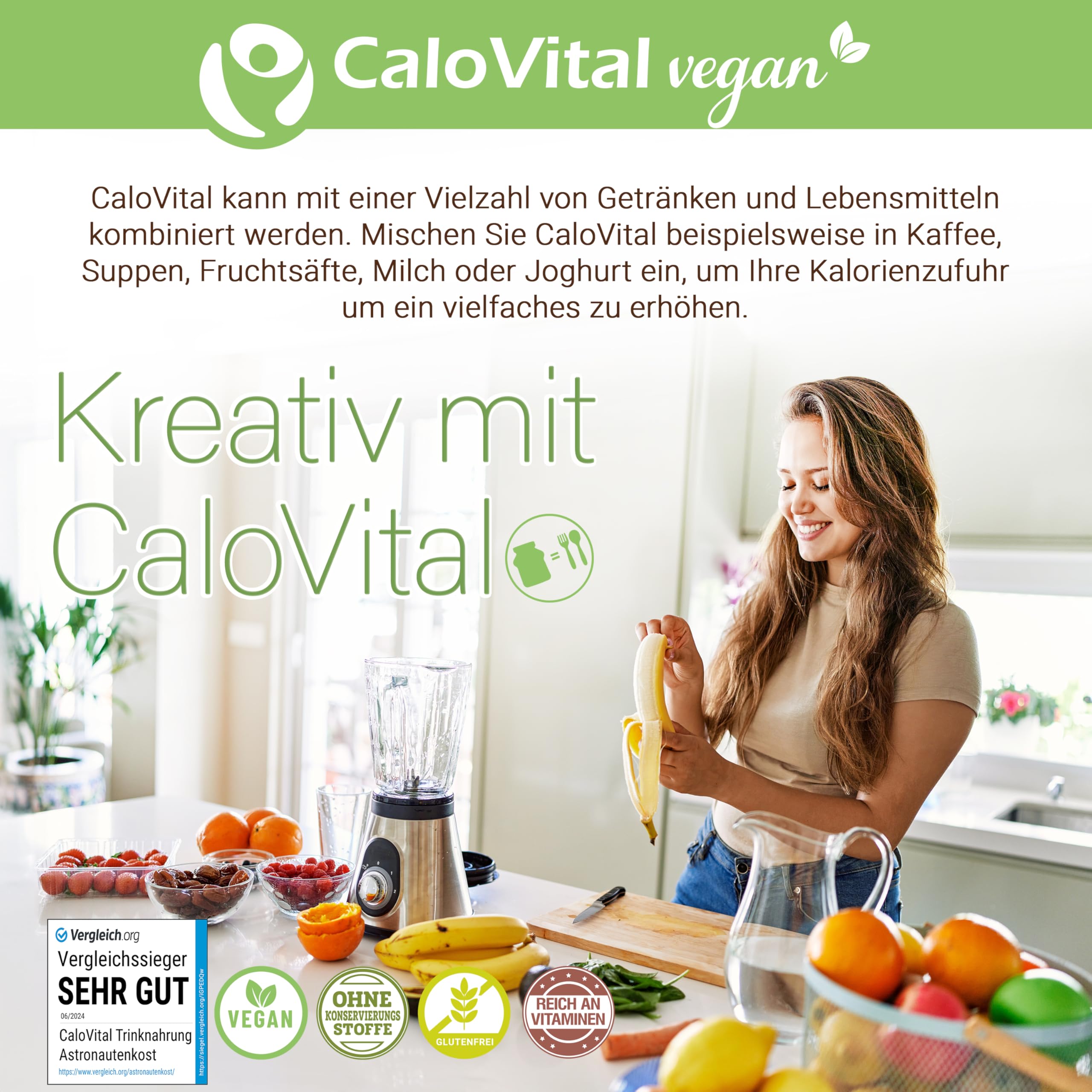 CaloVital Vegan | Hochkalorische Trinknahrung als Kalorien Shake zum zunehmen | Astronautennahrung Trinkmahlzeit mit Kohlenhydrate Protein Vitamine & Mineralstoffe Hochdosiert