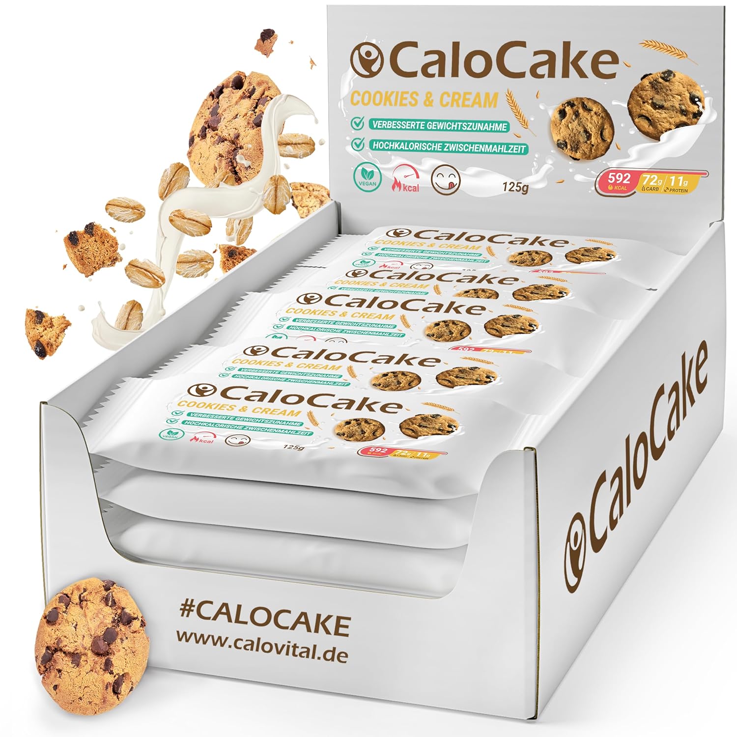 CaloCake- Cookies & Cream, Proteinriegel Mit 592 Kalorien- Energieriegel 